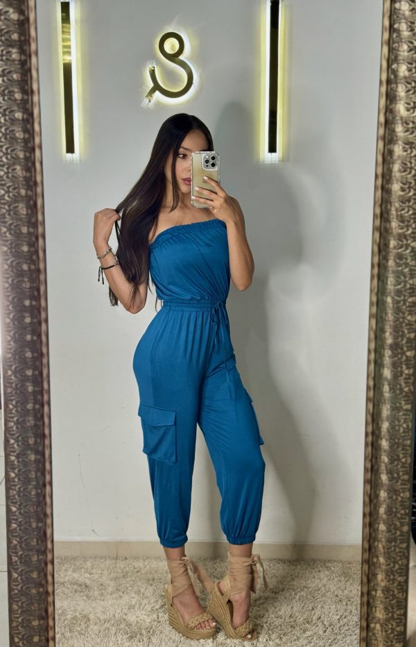 Jumpsuit strapless color azul