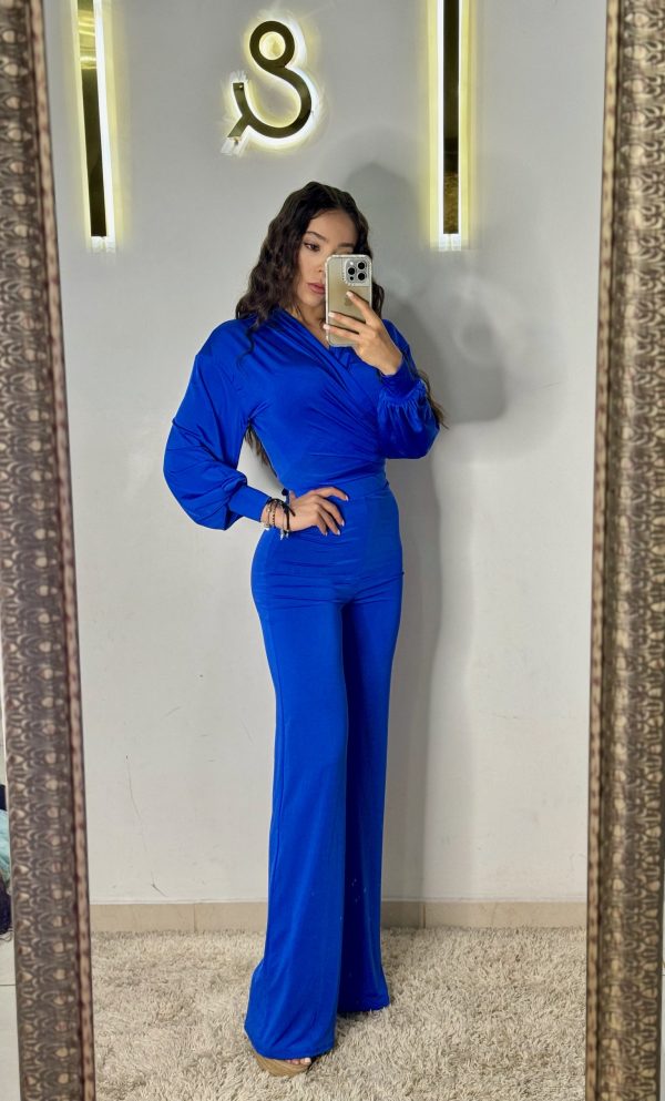 Set azul de licra acampanado - Imagen 2